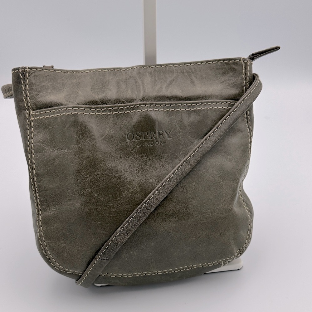 Osprey London Small Leather Crossbody Grey